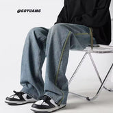 Men Jeans Wide Leg Pants Retro Washed Straight Casual Pants